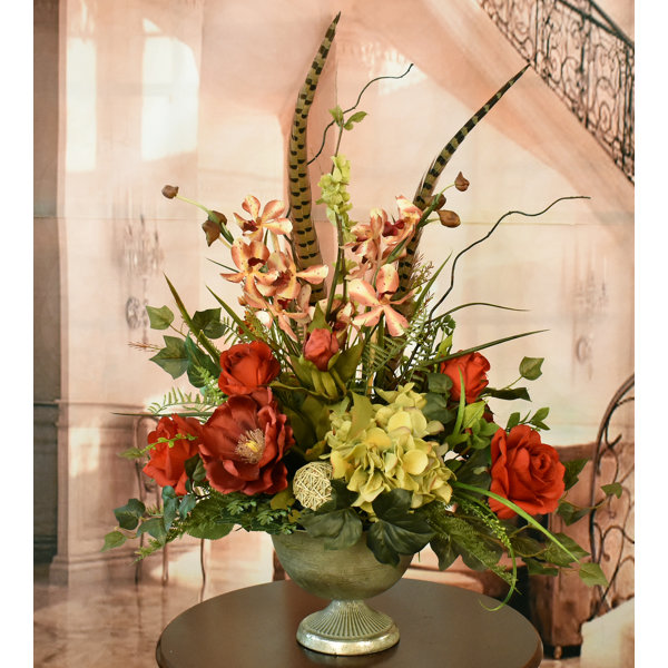 Floral Home Decor Burgundy And Green Mixed Silk Floral Arrangement